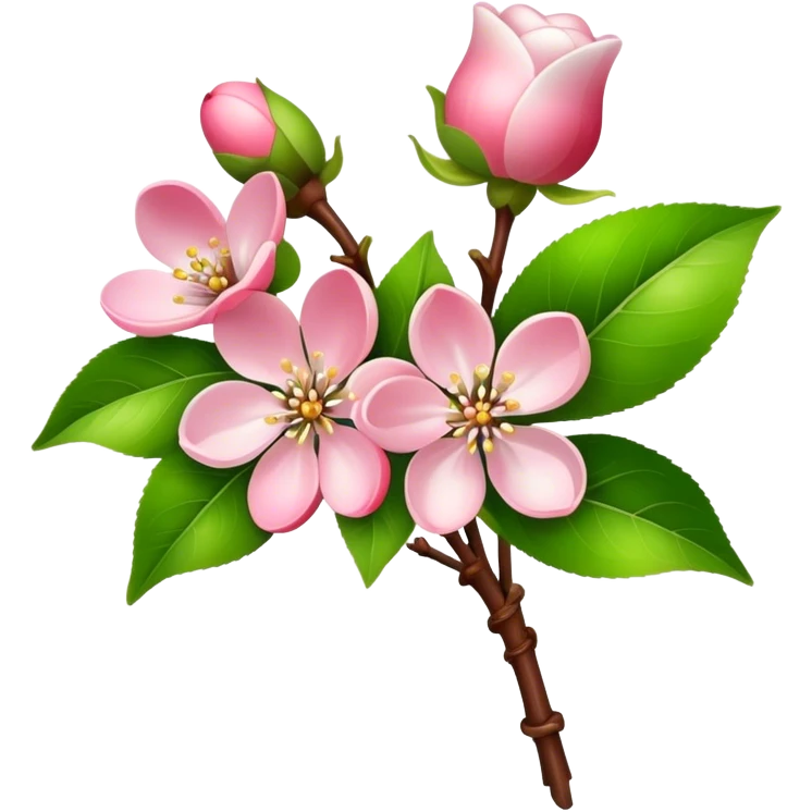 bouquet light pink Apple blossom, luxuriant, stem, leaf, bud emoji