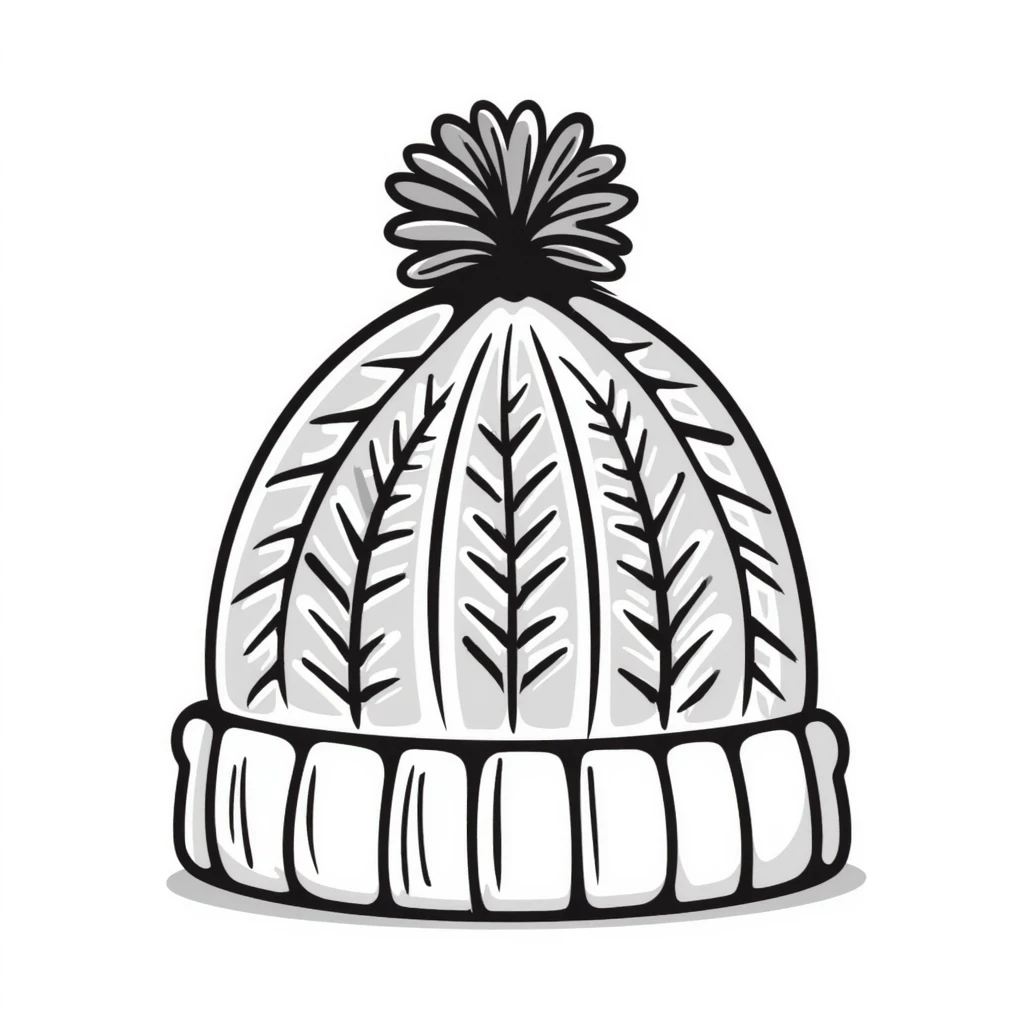 A knitted hat/beanie in pastel colors (dd9fb0, ffc6d3, a3bfc9, c4bee2, f1b091), hand-drawn doodle style emoji