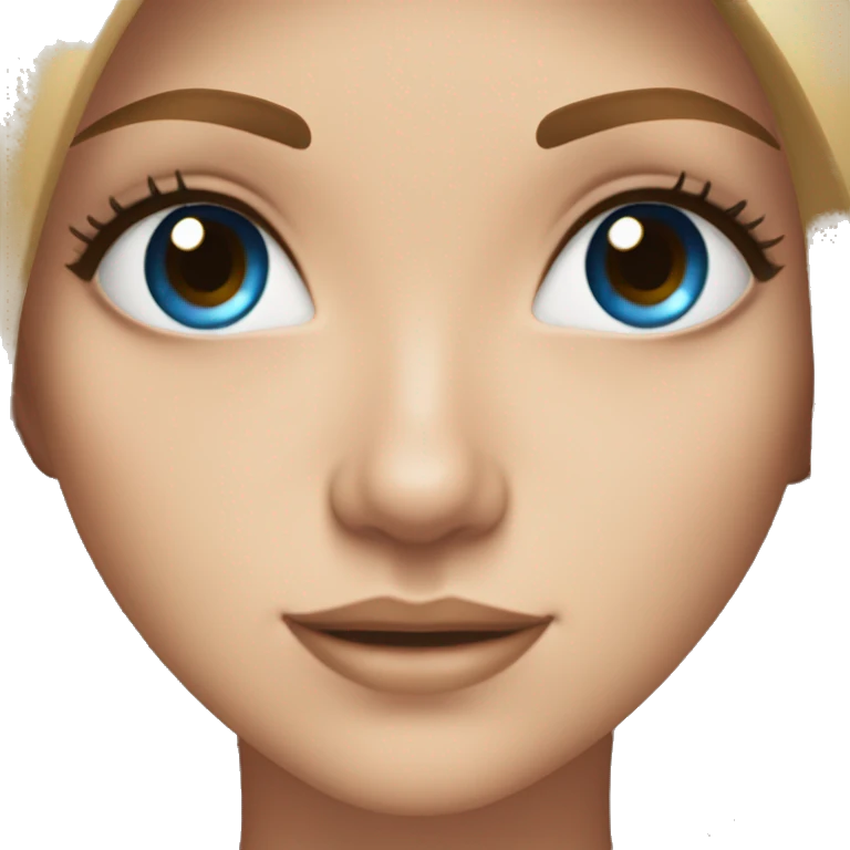 very very light brown straight hair with blue ocean eyes and brown eyebrows and lashes wearing white top emoji