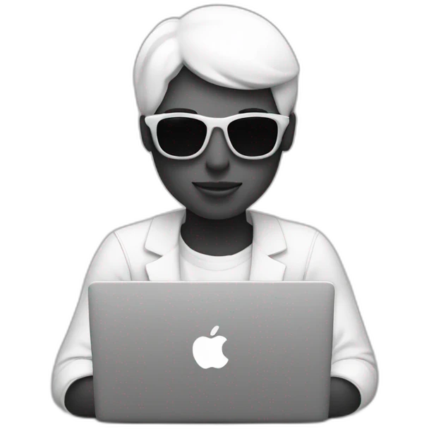 cool designer working on Apple laptop black-and-white emoji