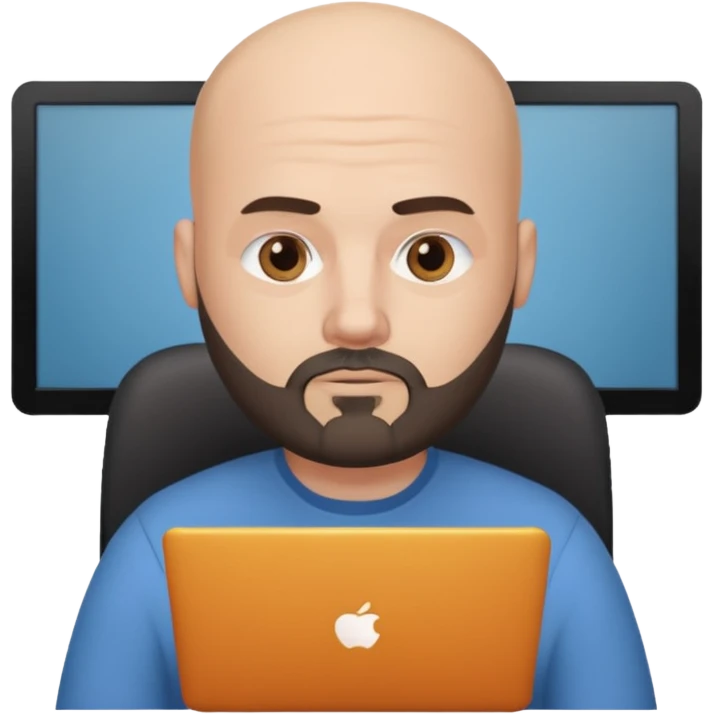 Bald white guy with black chin and jaw beard who works remotely with data emoji