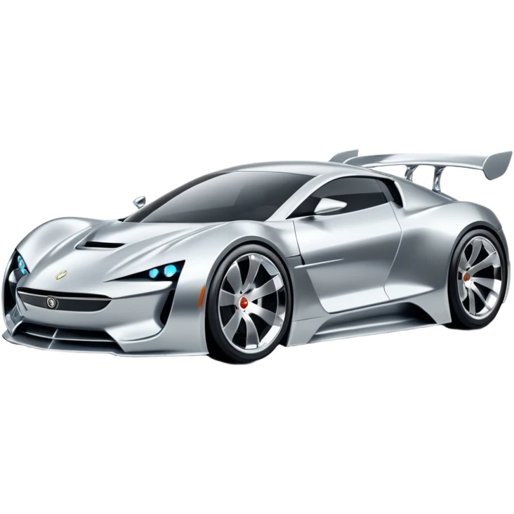 A low-profile futuristic car emoji made of polished silver chrome, wide body stance, smooth aerodynamic shape, glossy metallic surface, soft reflections, luxury swag aesthetic, minimal details, iOS emoji style, centered on clean white background, studio lighting emoji