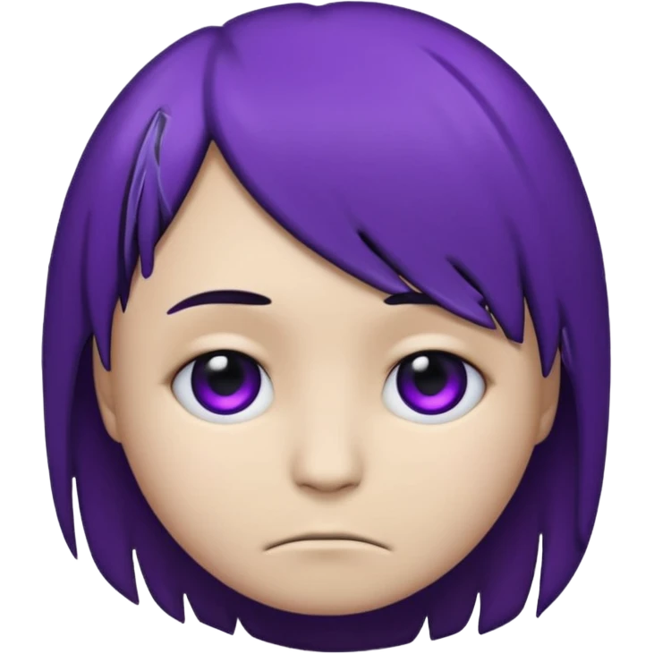 Normal emoji head, but with emo hair and black and purple paint around the eyes like an emo. And it’s looking sad emoji