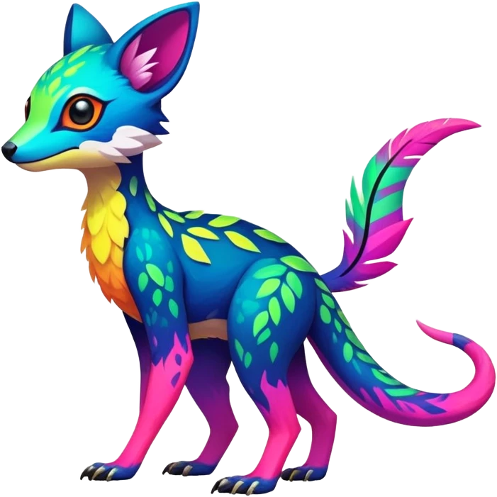 Rare realistic exotic edgy epic cute neon colorful tropical lush vibrant pretty beautiful handsome gorgeous aesthetic colorful vibrant Vernid-Trico-species-Fakemon-creature by LiLaiRa, 4 legs, 1 tail, random markings, (full body) emoji