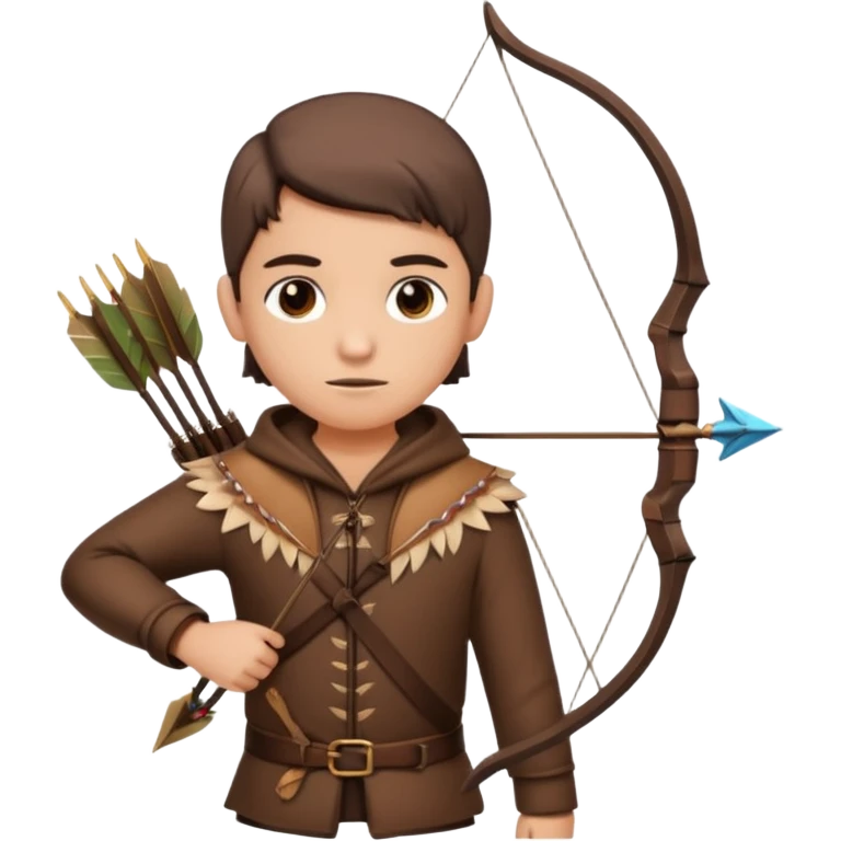 The classic hunter image with a bow and arrow on his back, dressed in brown with some animal made decorations emoji