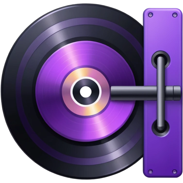 black pixelated record disc with a purple middle emoji