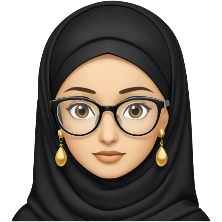 Muslim hijabi, glasses, light skin, black hijab, gold earrings emoji