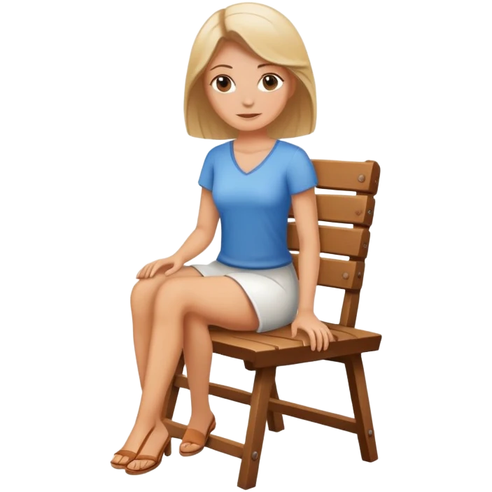 white woman in sport sitting down on a  wooden chair emoji