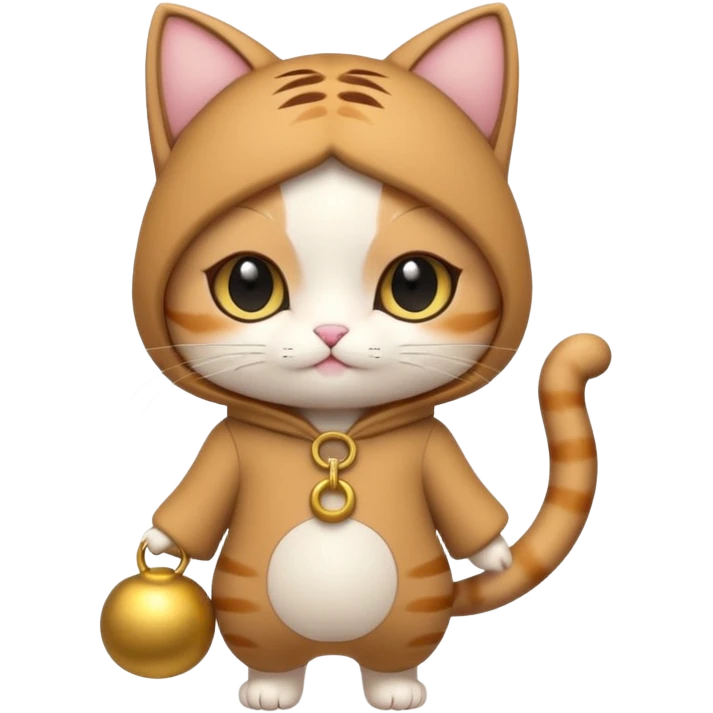 kawaii neko, cute outfit with bell brown cat. suit emoji