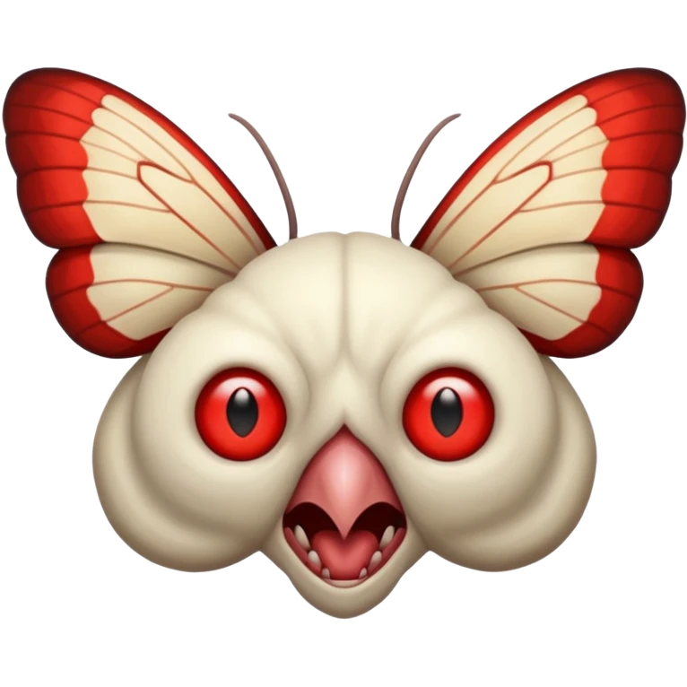 Create a scary emoji of the mothman with bright red eyes and as depicted in the legend. Make it less bird like and more Moth / Human hybrid emoji