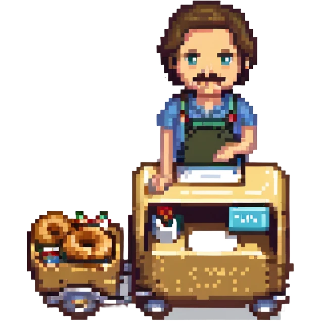 simitçi adam with a mustache and simit cart pixel art emoji