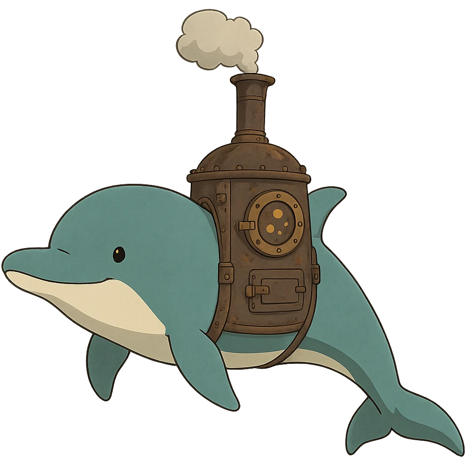 ghibli style dolphin with a boiler emoji