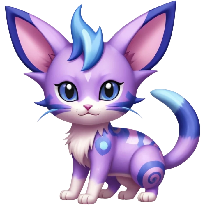 Shiny Exotic Cute Adorable Meowth-Espeon-Purrloin-Mew-Meowstic-Hybrid-Creature with pattern-markings emoji