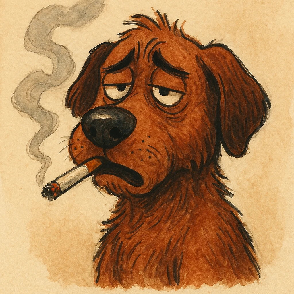 expressive illustration of a dog smoking emoji