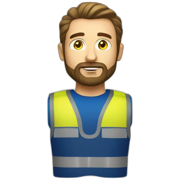 Ikea manager blue eyes beard with laptop and yellow security vest emoji
