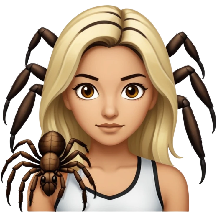 Attractive and athletic Mexican woman in her 20s with dark brown hair with some blonde, with a tarantula emoji