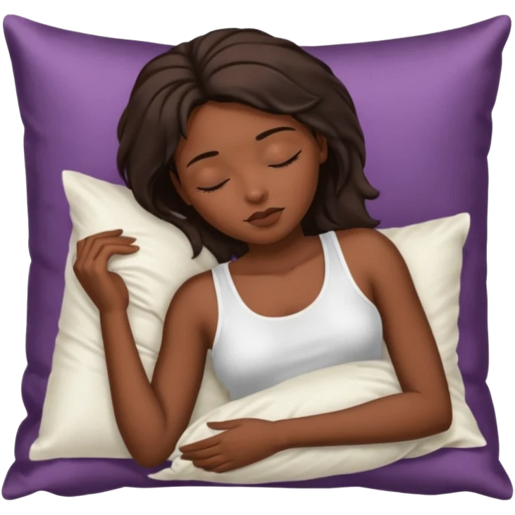 sleeping beauty african american woman with dark brown hair with a silk pillow, she is wearing a white tank top with big boobs emoji