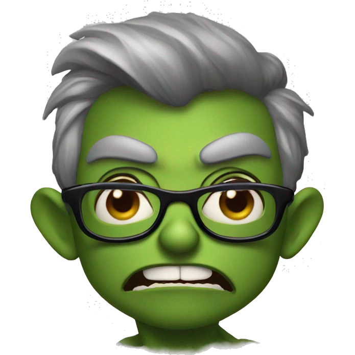 a green goblin with glasses and big lips with a surprised look emoji