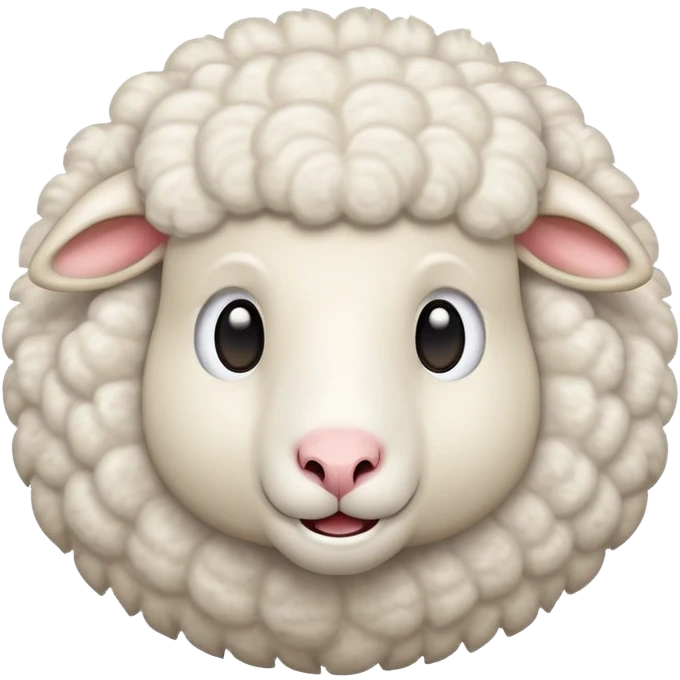 An emoji of a fluffy white sheep with its mouth open, making a 'meee' sound. Cute and cartoon-style, with soft wool texture and expressive eyes. Simple and playful design, resembling a classic farm animal emoji emoji