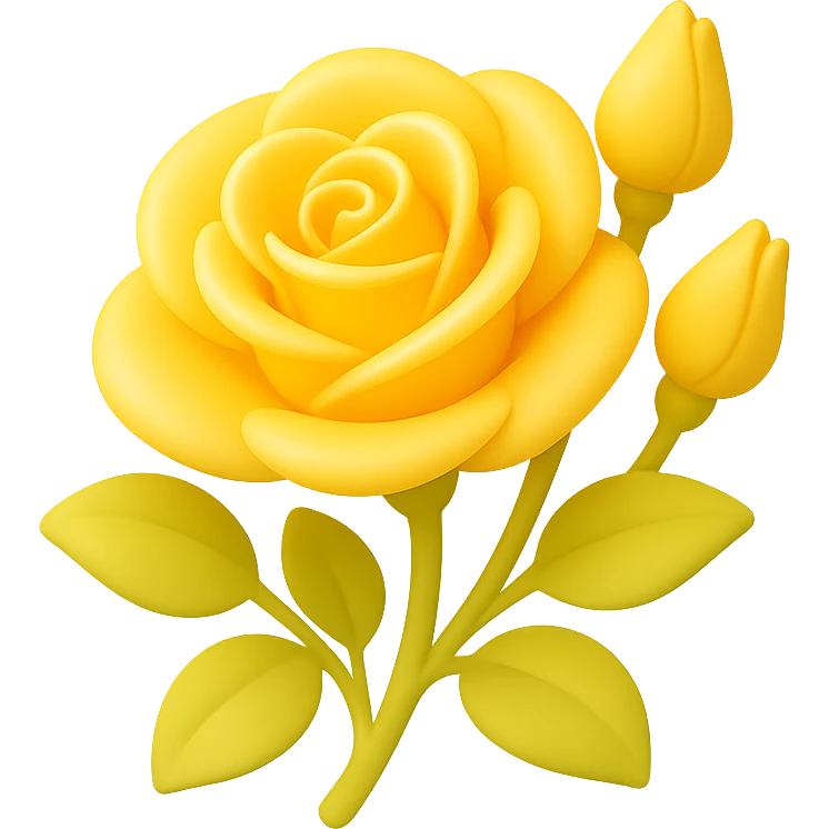Create a square 3D illustration of yellow roses with buds in iOS style: bright colors, soft shadows, glossy shine, smooth shapes, modern minimalism. Use a white or transparent background as requested. The image should be square. emoji