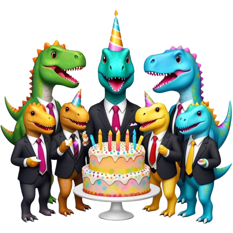 office dinosaurs in suits eating birthday cake emoji