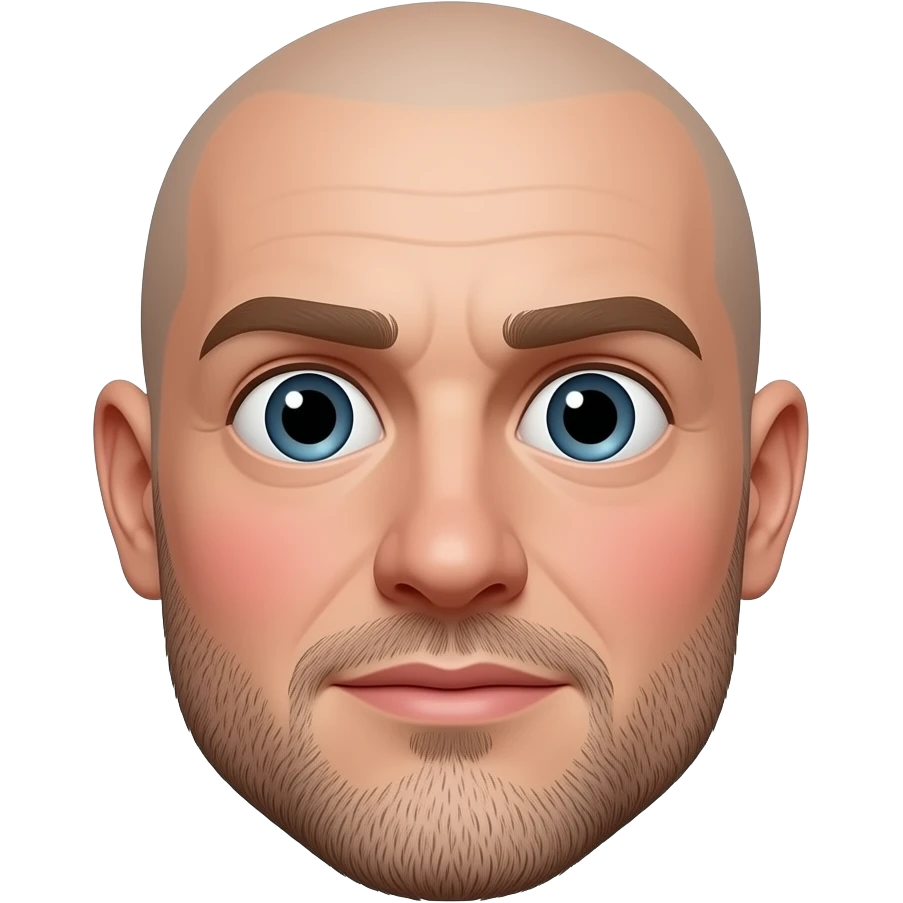 man's face with bald head with big red blushing cheeks, no beard, eyes open very wide emoji