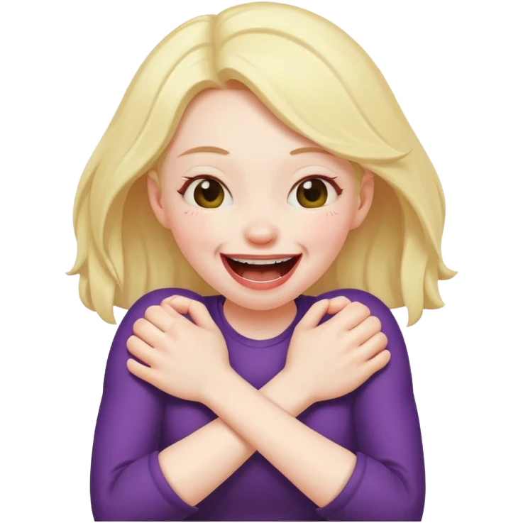 Girl choking herself laughing with arms emoji