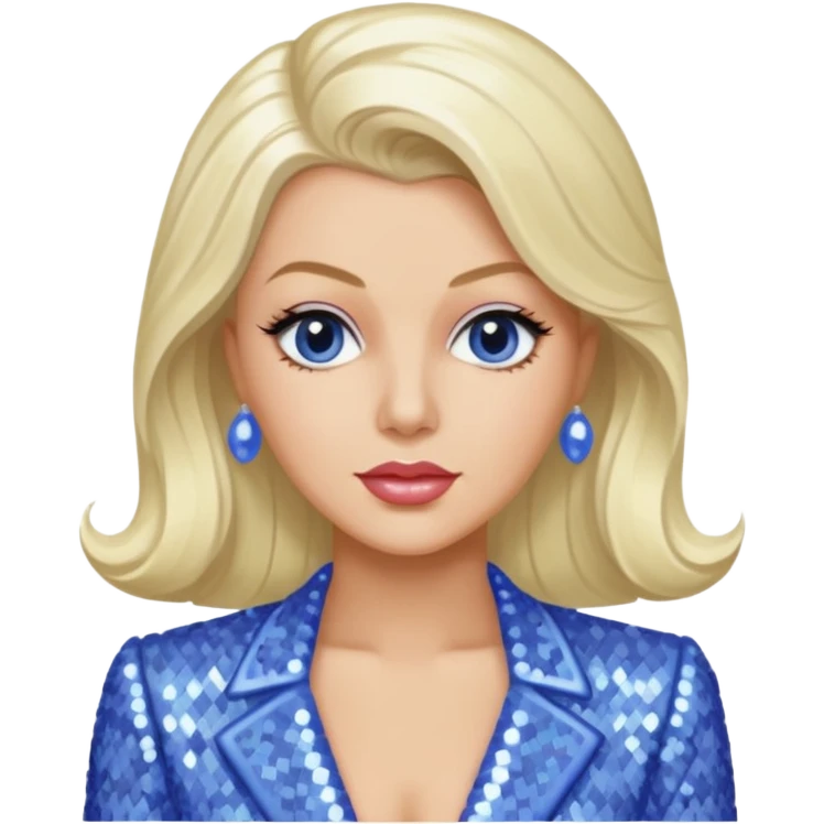Lana Turner with long platinum blonde hair, periwinkle sequin outfit  emoji