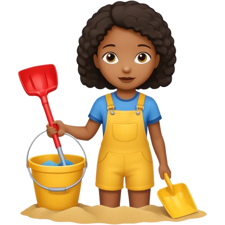 black kid girl with toy sand bucket and shovel emoji