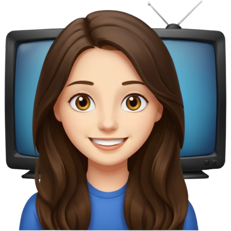 happy long haired brunette girl hazel eyes watching tv emoji