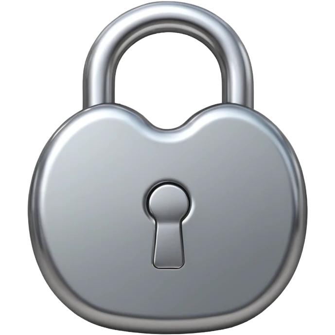 Chrome silver lock emoji, iOS emoji style, smooth metallic surface, rounded edges, reflective highlights, minimalistic emoji