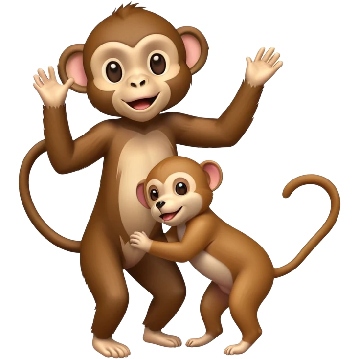 Dancing monkey with a pet dog in its arms emoji
