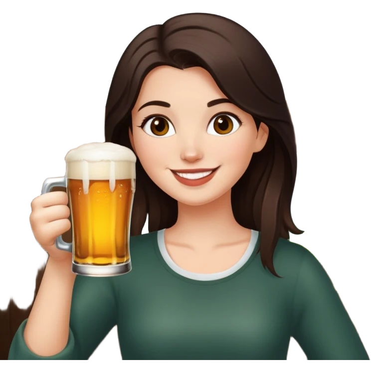 white girl with dark brown hair drinking a beer smiling emoji