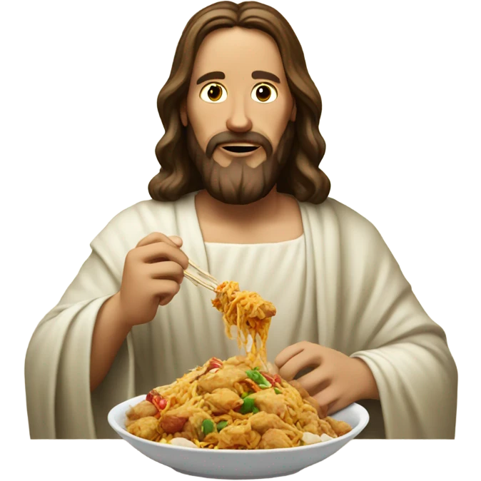 Jesus eating Chinese food emoji