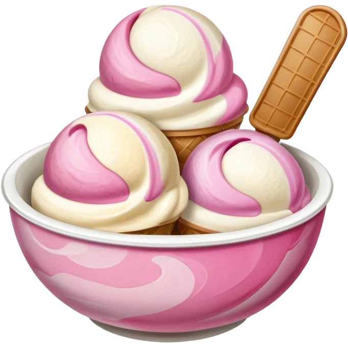 White, brown, and pink ice cream scoops in a bowl emoji