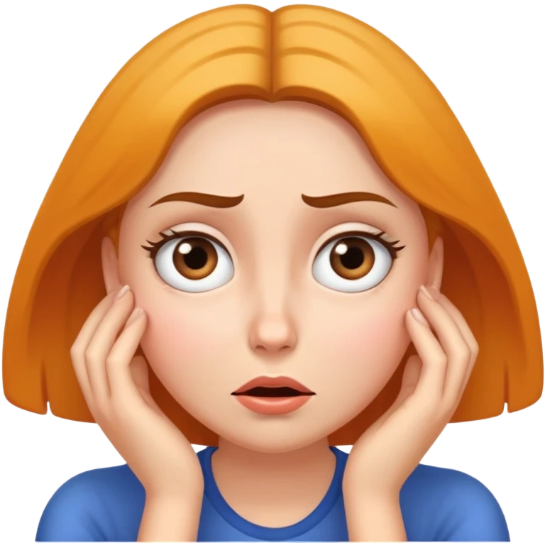 Woman with both hands on cheeks, confused wide-eyed expression emoji