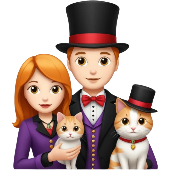 magician couple and their pet cat emoji