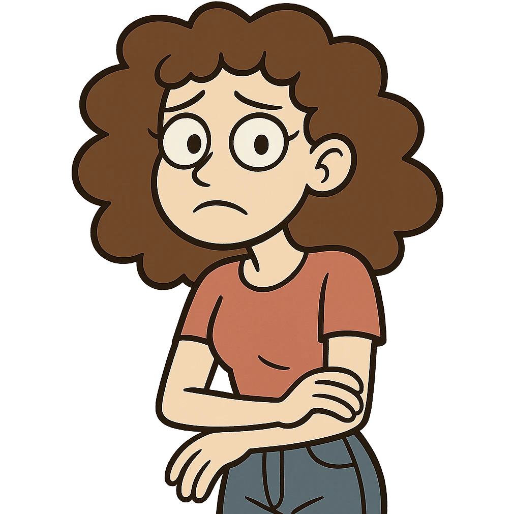 a girl with curly hair, pale skin, and blue eyes, cartoon style emoji
