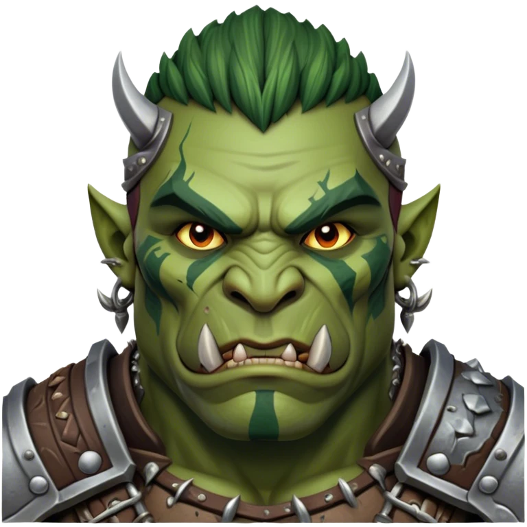 Cinematic Realistic WoW Orc Warrior Portrait, depicted with battle-scarred, rugged green skin and a powerful, muscular build that radiates primal strength. Clad in intricately detailed tribal armor accented with dark leather and iron embellishments in deep, earthy tones, his fierce eyes and determined expression exude honorable might. Rendered with lifelike texture and dramatic natural lighting, high shine, noble and formidable, capturing the essence of a legendary orc champion. emoji