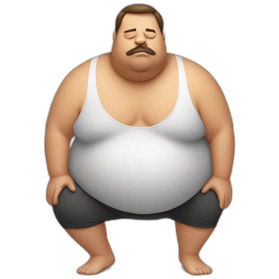 Obese man downward dog emoji