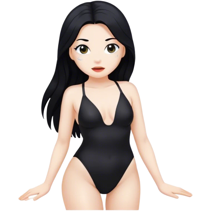 hot woman in black  swimming suit white skin black long hair full body  emoji