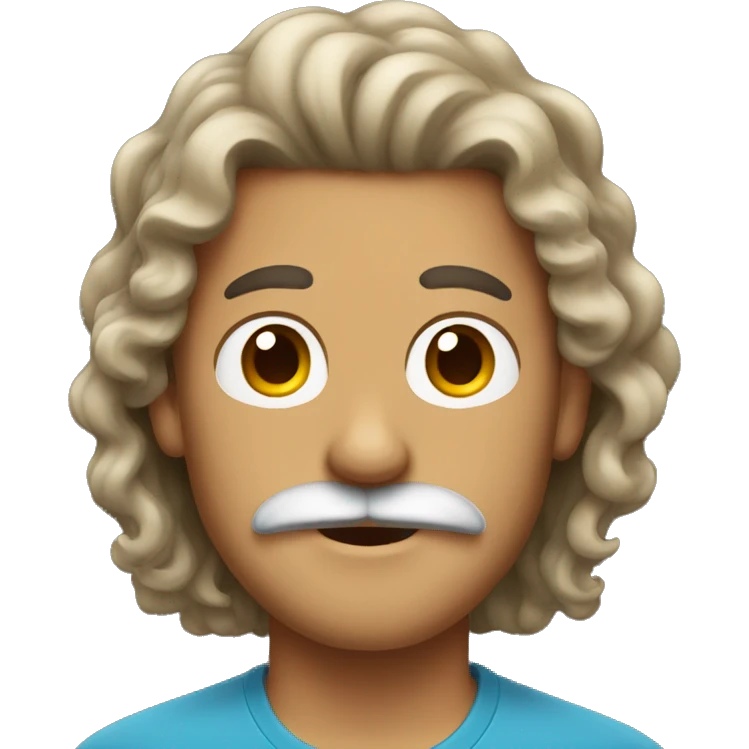 guy with long brown curly hair and a mustache  emoji