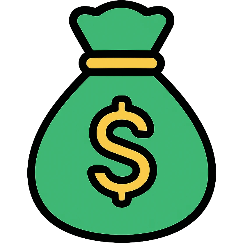 money bag icon, color outline style, green and gold accents, modern and friendly emoji