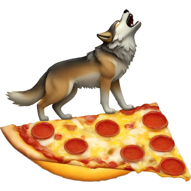 a wolf howling at the moon made of pizza emoji