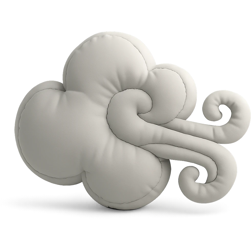 windy cloud with swirling wind lines, soft plush cushion style emoji