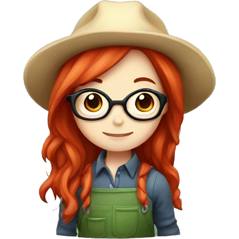 Chibi female gardener with long red hair and glasses emoji