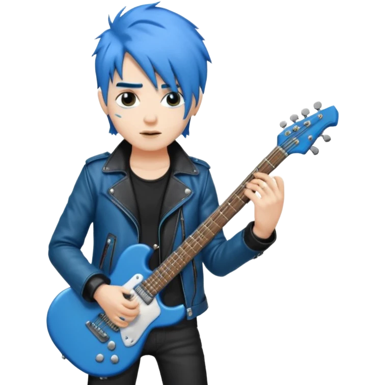 Rocker with blue hair AND blue guitar emoji