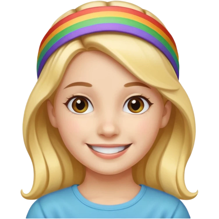 Girl wearing cloth rainbow headband and smile emoji