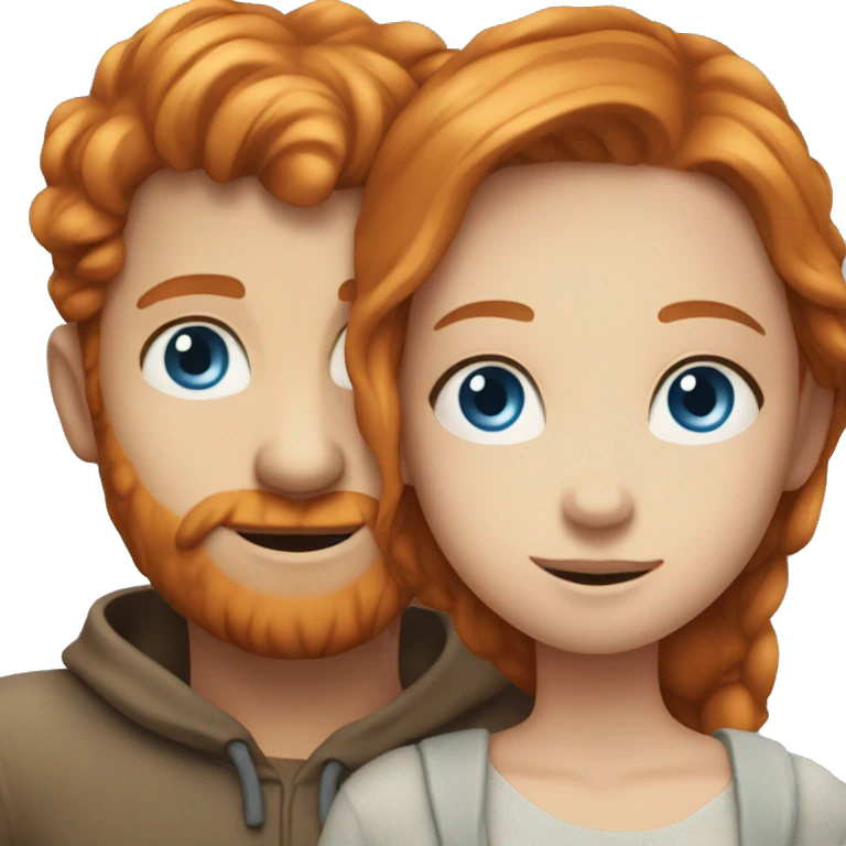 Ginger man blue eyes hugging brunette girl blue eyes emoji