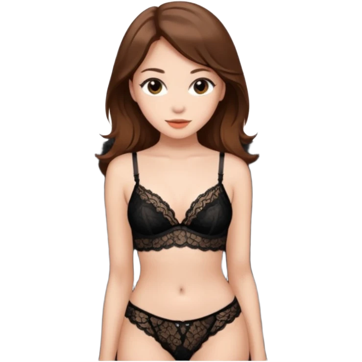 young women with brown hair wearing lingerie. emoji